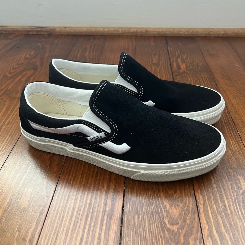 Vans Classic Slip On Sidestripe Shoes Black and White